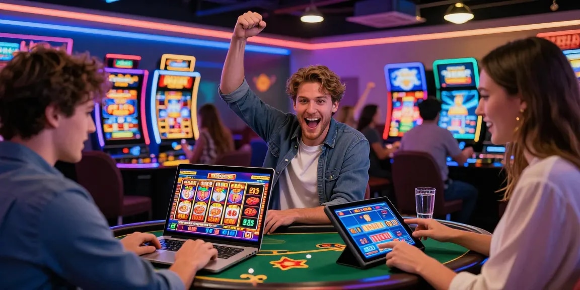 Exciting gameplay at uk credit card casinos with players enjoying slot games and live dealers.