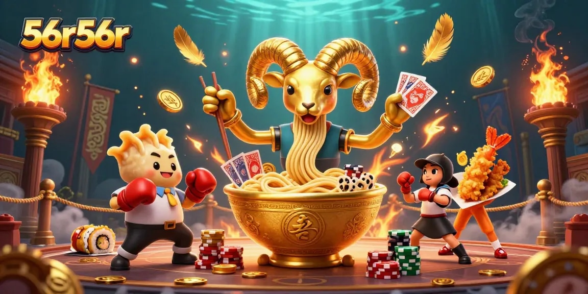 56r56r participa de uma emocionante disputa em um cassino virtual com personagens vibrantes e elementos dinâmicos.
