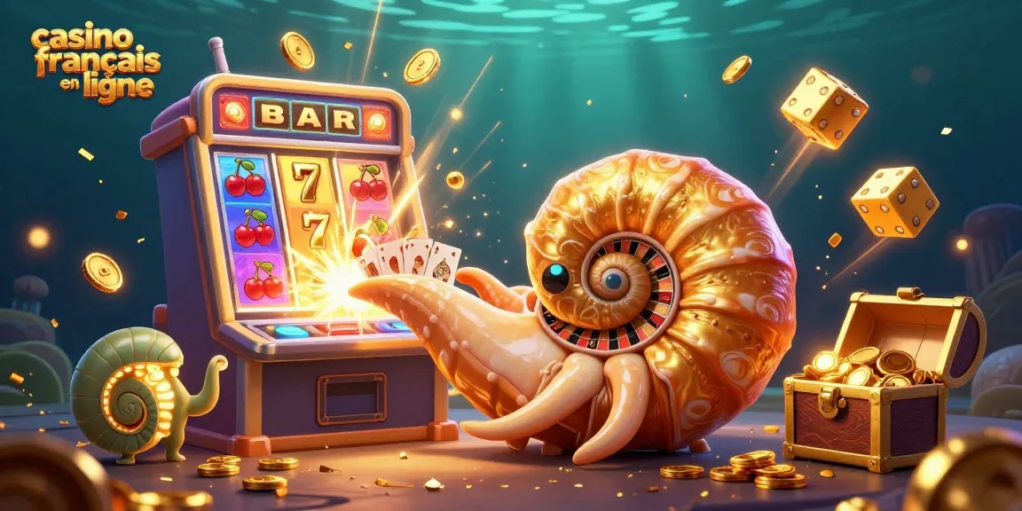 Plongez dans l'univers du casino français en ligne avec une scène dynamique d'une nautilus géante et des machines à sous.