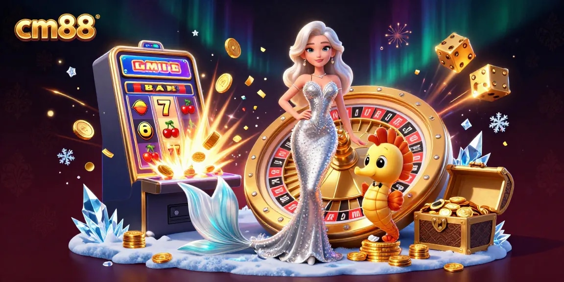 Experience the excitement of cm88 casino with a glamorous scene featuring a mermaid and a golden roulette wheel.