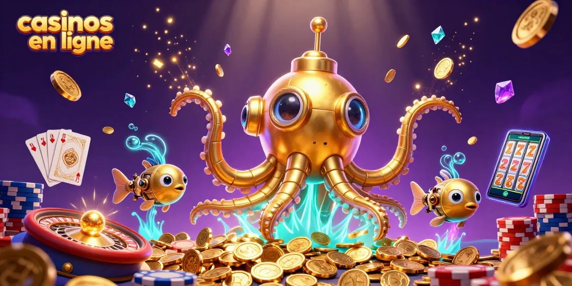 Découvrez des jeux captivants dans les casinos en ligne avec une scène dynamique remplie de pièces d'or.