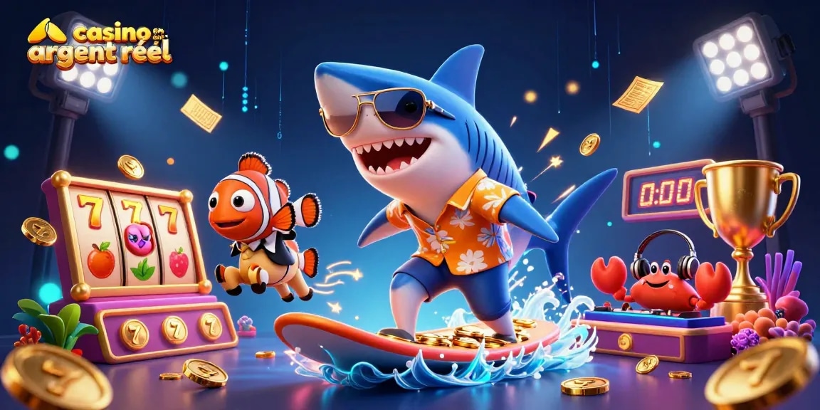 Découvrez le monde excitant du casino en ligne argent réel à travers cette illustration colorée et dynamique.