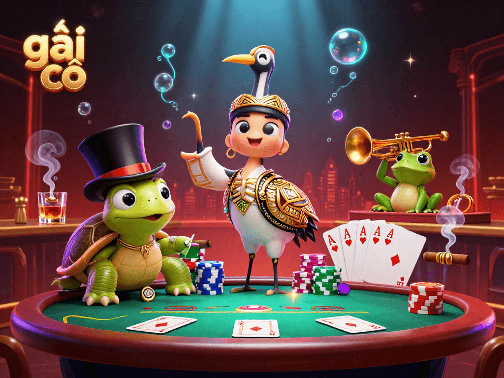 Engage with the vibrant world of gái gọi as a turtle, crane, and frog enjoy a roaring twenties casino.
