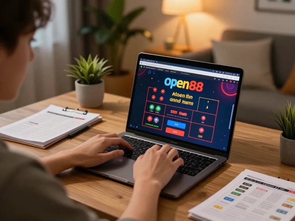 Experience online gambling strategies with open88 in a cozy home office setting.