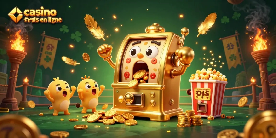 Gagnez avec le casino français en ligne, découvrez un slot gagnant en action avec des jetons d'or.