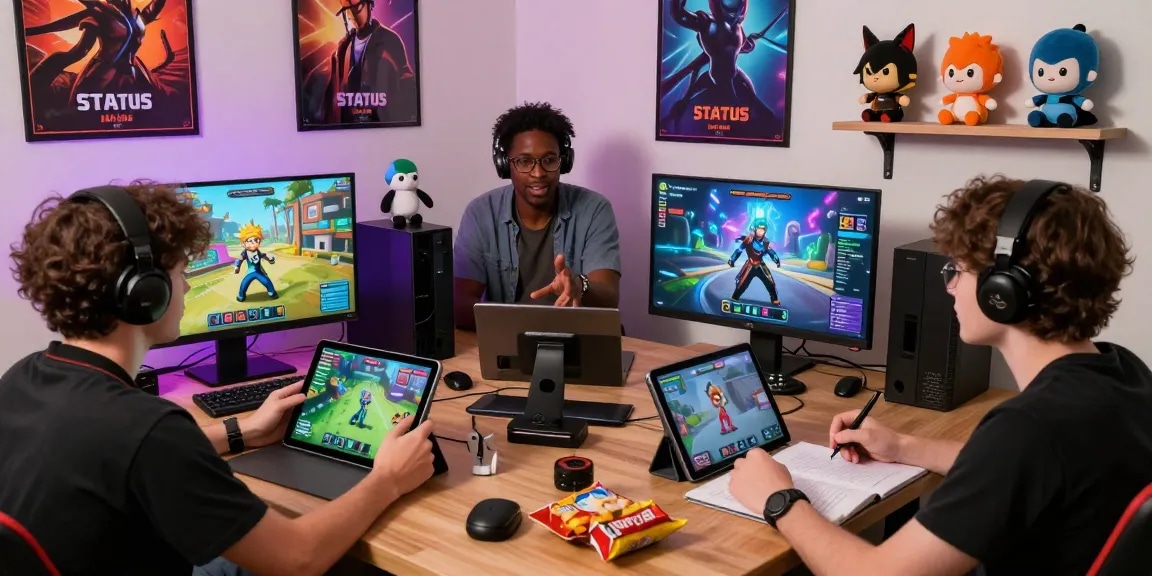 Engaging scene of players using the Status app to create virtual personas and interact with favorite characters in a lively gaming environment.