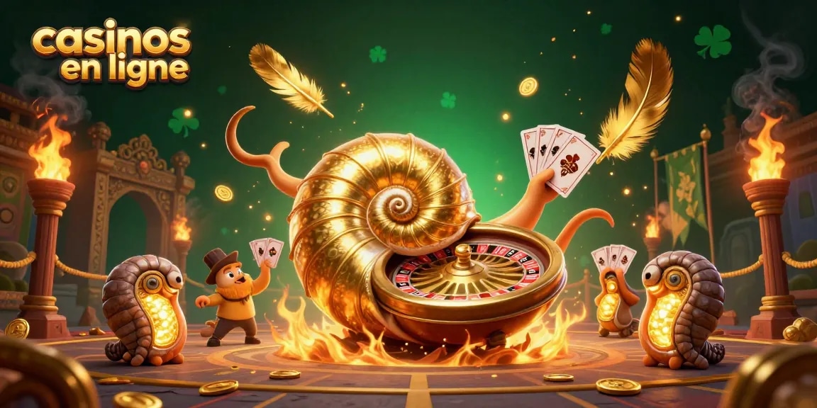 Jouez aux casinos en ligne avec ce nautilus géant à la roulette, tenant des cartes.