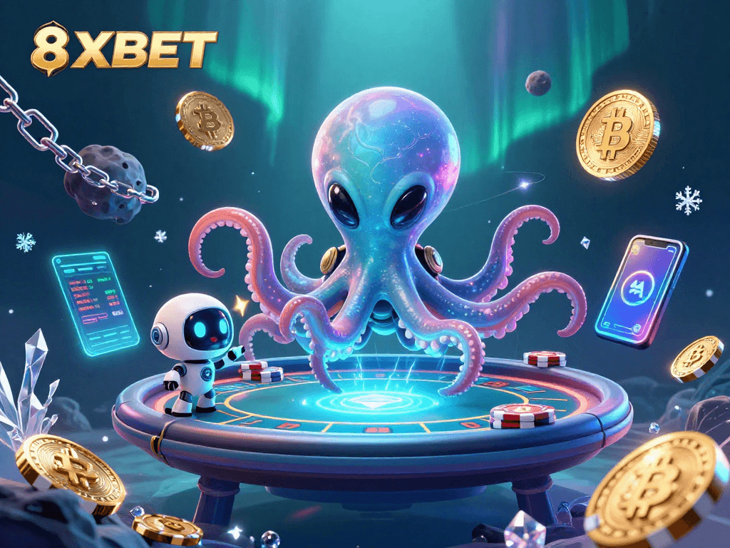 Play and win at 8XBET with an alien octopus unfolding new strategies at the poker table!