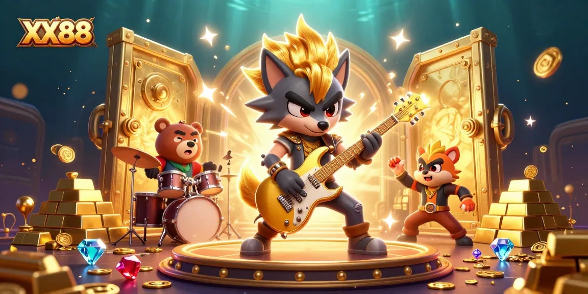 Experience the thrilling action of XX88 with vibrant golden treasures and energetic characters