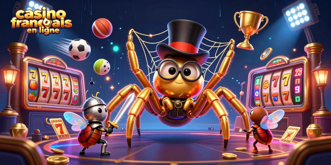 Plongez dans l'univers du casino français en ligne avec une illustration captivante de personnages animés et éléments de jeu.