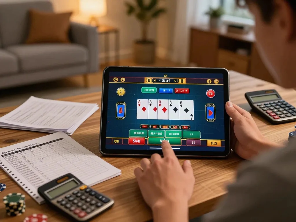 LGO99 player engaging in live dealer game on tablet while managing bankroll effectively.