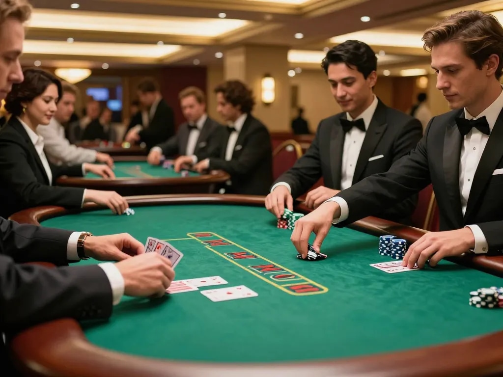 Players at f8beta2 engaged in an exciting blackjack game, capturing dynamic casino moments and focused interactions.