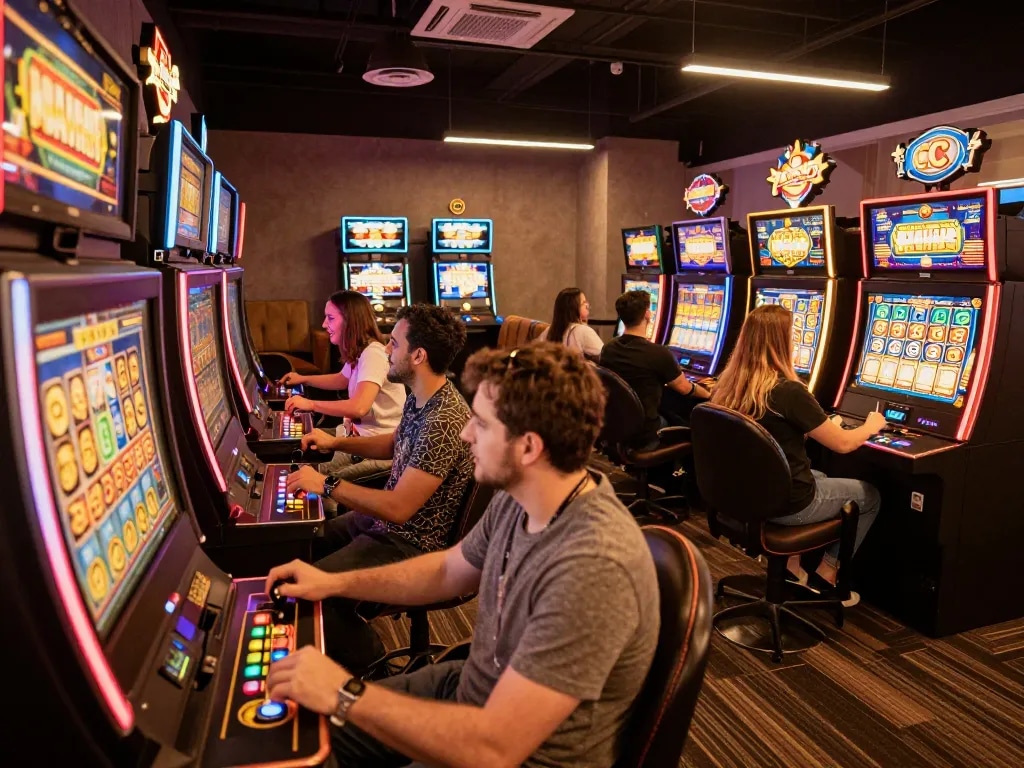 Players enjoying slot machines at https://sc88e.net/ casino, experiencing thrilling wins and vibrant atmosphere.