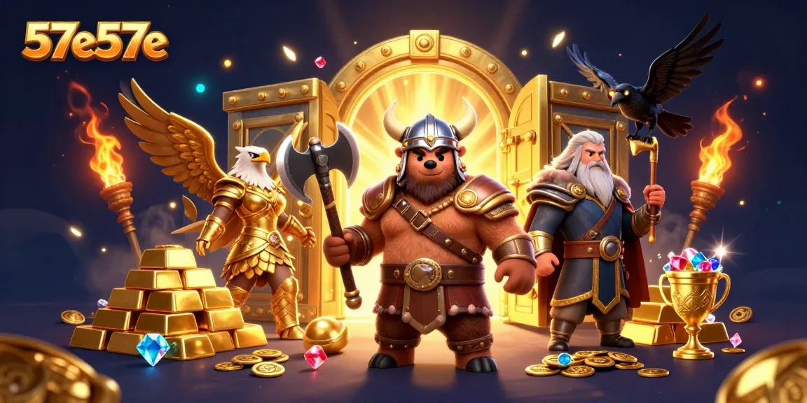 Engage in thrilling casino games at 57e57e with Viking-themed characters and treasures.