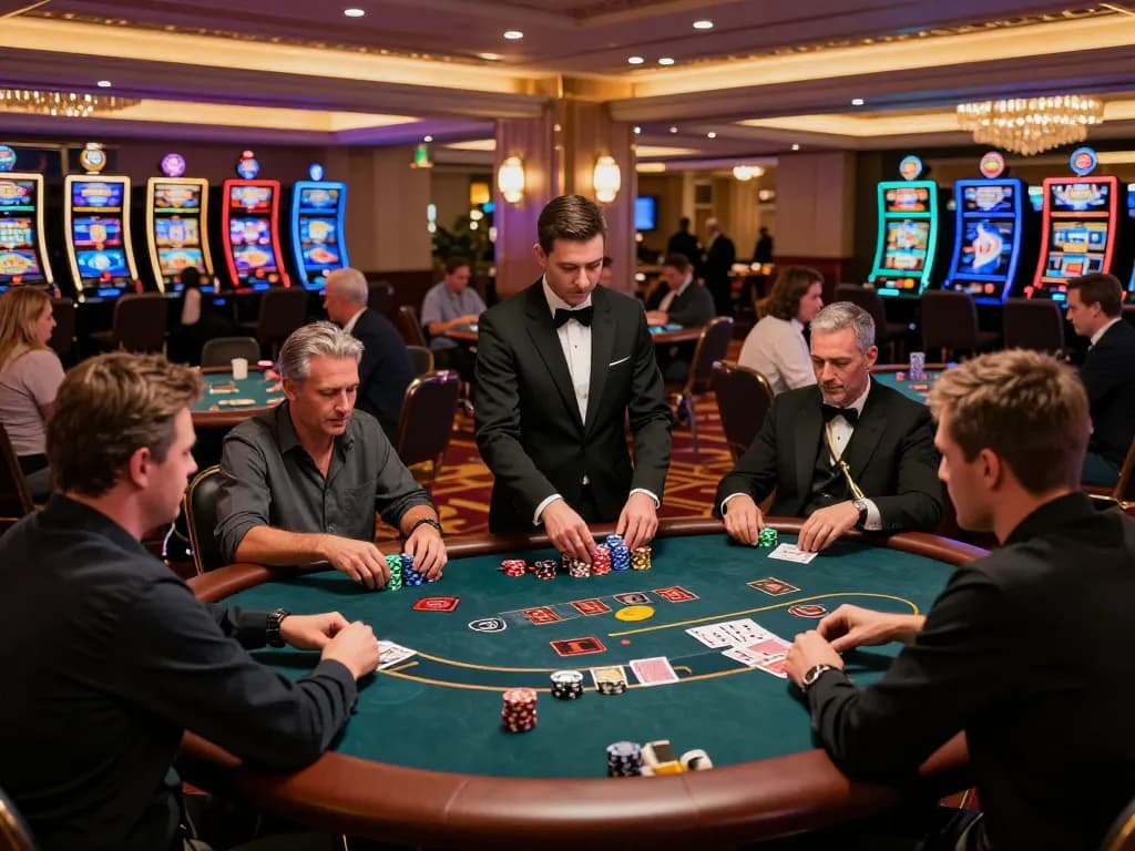 Players experiencing thrilling poker action at VIPWIN casino, showcasing dynamic gameplay in a luxury setting.