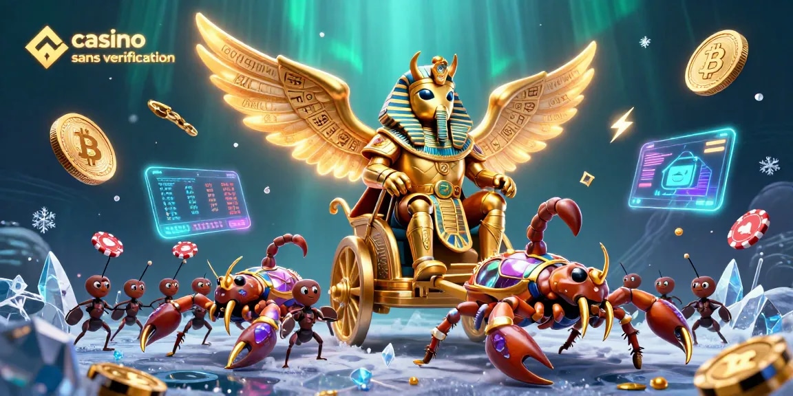 Plongez dans une expérience de casino sans vérification avec ce scarabée colossal doré et des éléments de crypto-monnaie fascinants.
