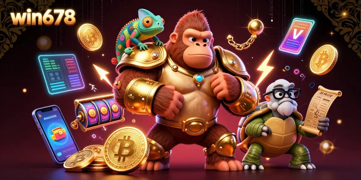 Win678 features a vibrant 3D casino scene with characters and dynamic gaming elements, showcasing action and excitement.