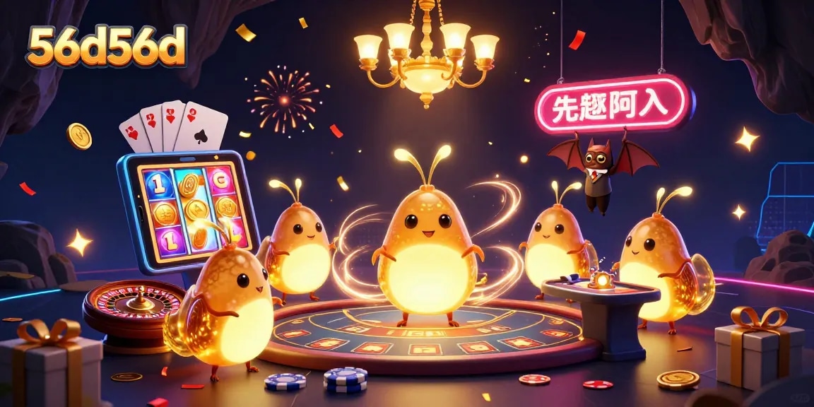 Experience the excitement at 56d56d with glowworms lighting up a vibrant cave casino.
