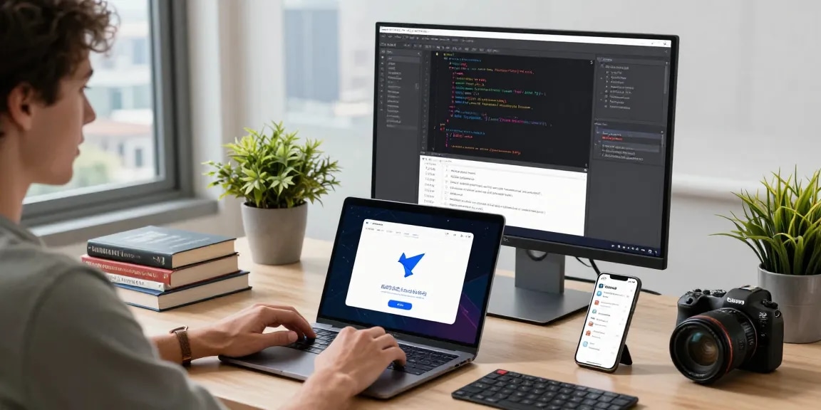 Engaging with the 纸飞机中文版 app in a modern tech workspace.