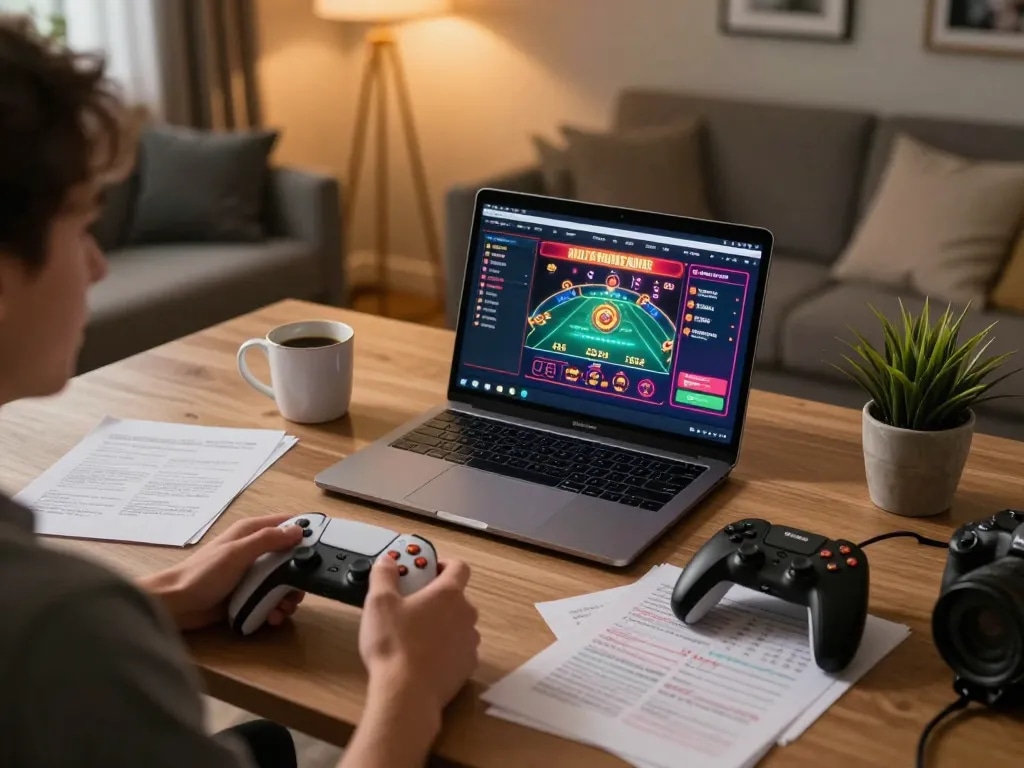 The dynamic online gaming experience featuring a player engaged with casino italiani non aams on their laptop, showcasing strategic betting moments.