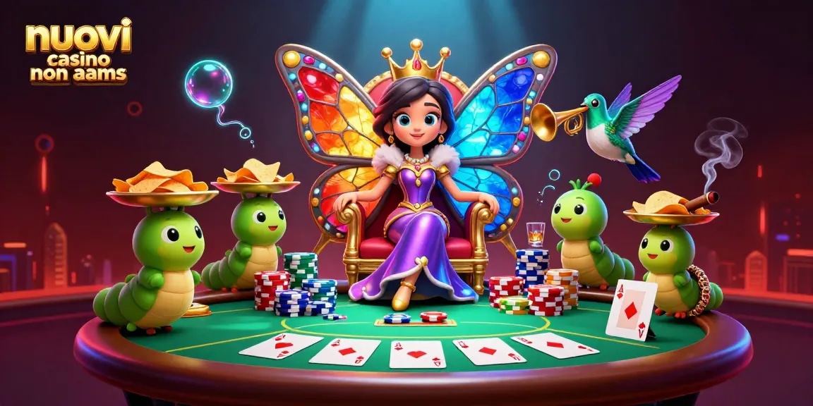 Migliora la tua esperienza di gioco con i nuovi casino non AAMS, illustrati attraverso un regale mondo di poker e colori vivaci.