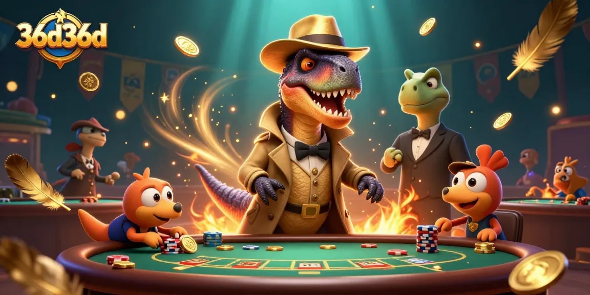 Experience the thrilling action at 36d36d casino with dinosaurs at the blackjack table.
