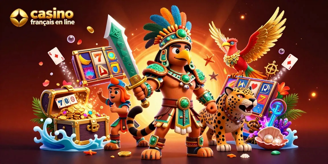 Plongez dans l'univers des jeux avec cette scène animée représentant un casino francais en ligne, remplie de trésors et d'adrénaline.