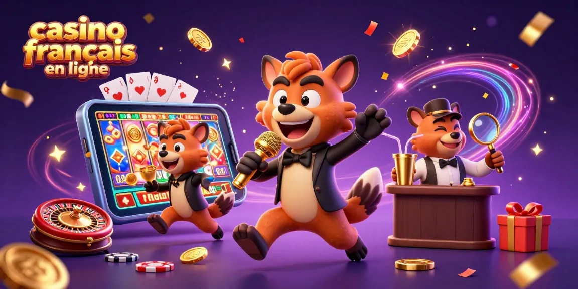 Le casino français en ligne avec une animation comique de hyènes, jeux de casino et ambiance festive.