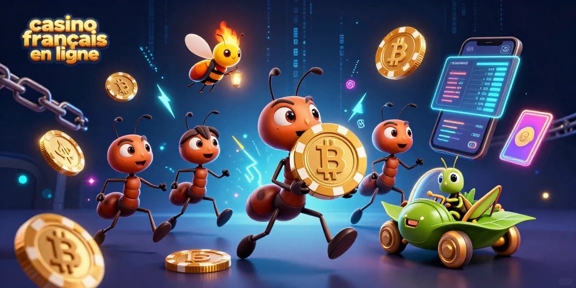 Les fourmis du casino français en ligne réalisent un hold-up ludique avec un jeton en or.