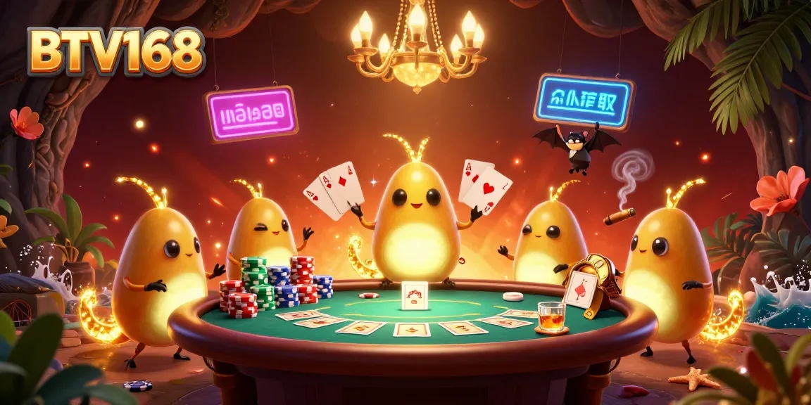 Experience the vibrant casino world of BTV168, featuring glowworms and an upside-down bat dealer.