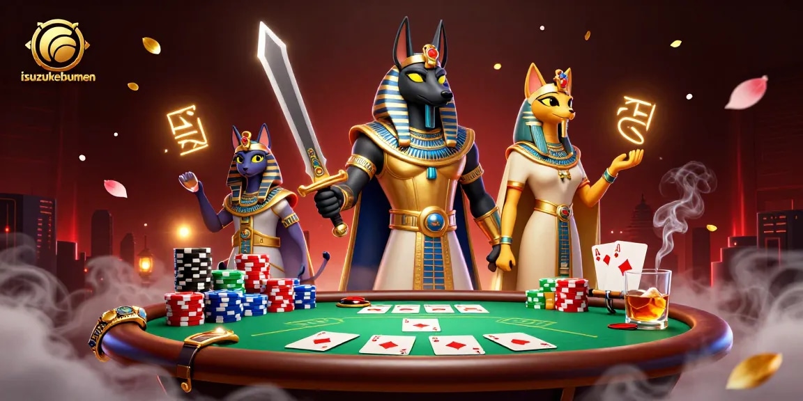 Engage with the thrilling energy of isuzukebumen as Anubis and Bastet set the casino scene.