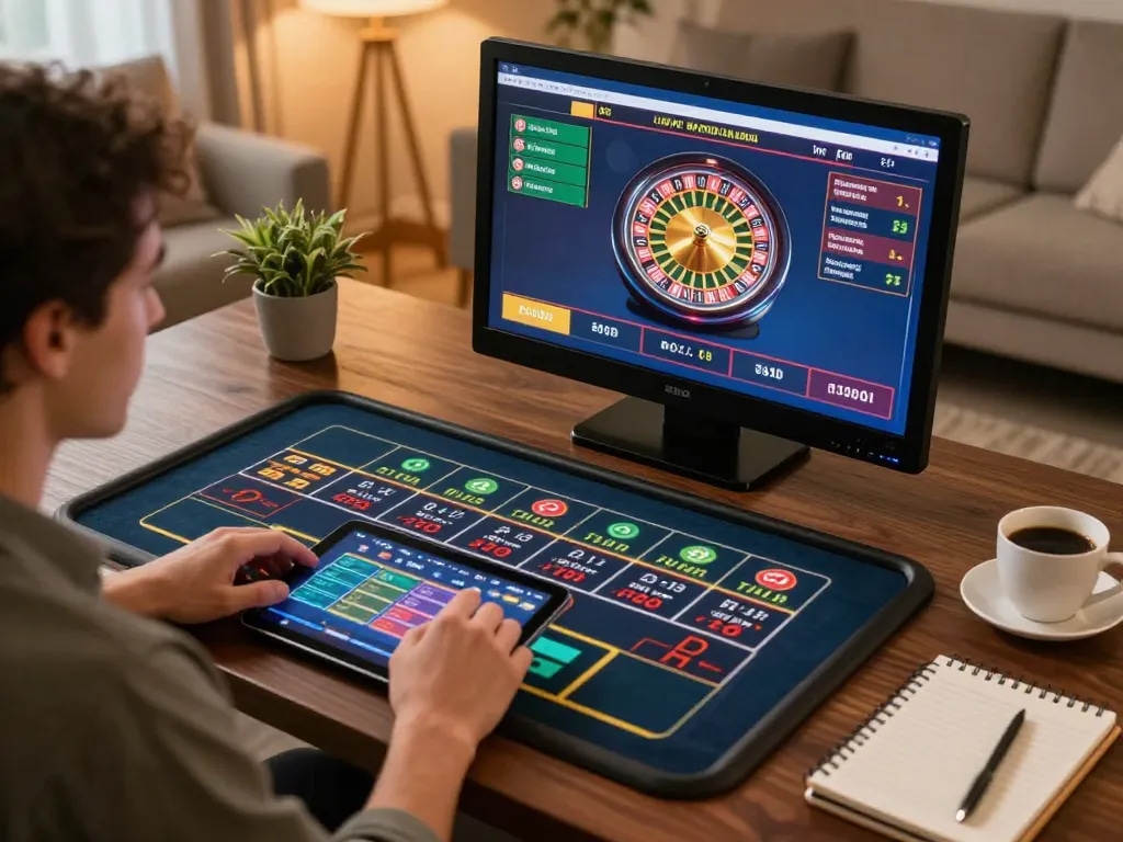 Engaging gameplay experience with cm88-bet on tablet displaying live dealer games in cozy home.