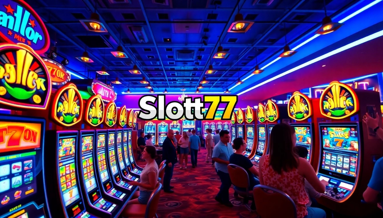 Bermain di Slot77 dengan suasana kasino yang meriah dan penuh warna.