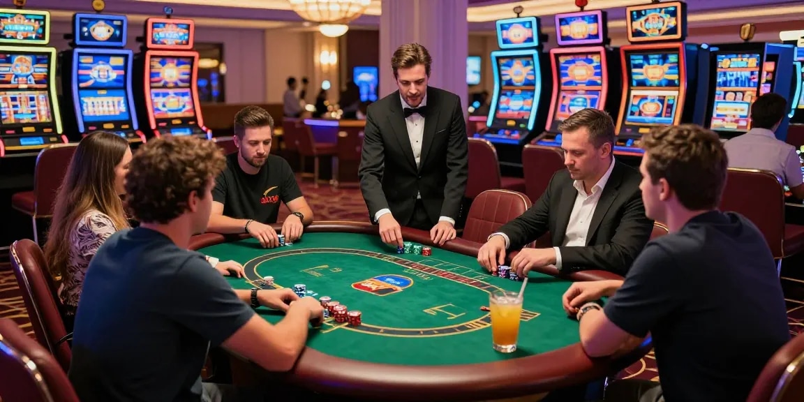 Players enjoying a high-stakes poker game in a vibrant casino featured on https://lctltd.co.uk, showcasing excitement and luxury.