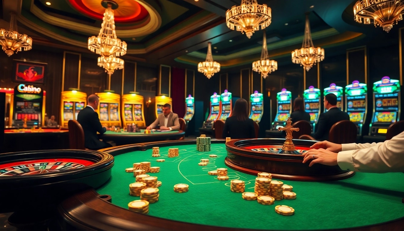 Vivez l'excitation des meilleurs casino en ligne avec des tables luxueuses, des joueurs animés et une décoration de casino riche.