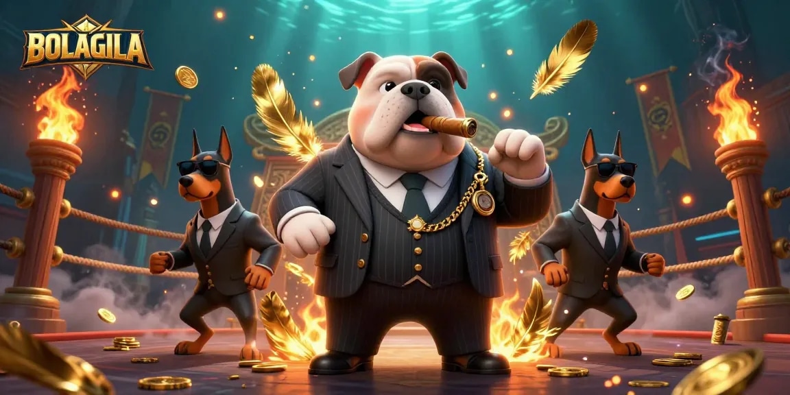 BOLAGILA showcases thrilling casino action, featuring a mafia boss bulldog surrounded by stunning elements.