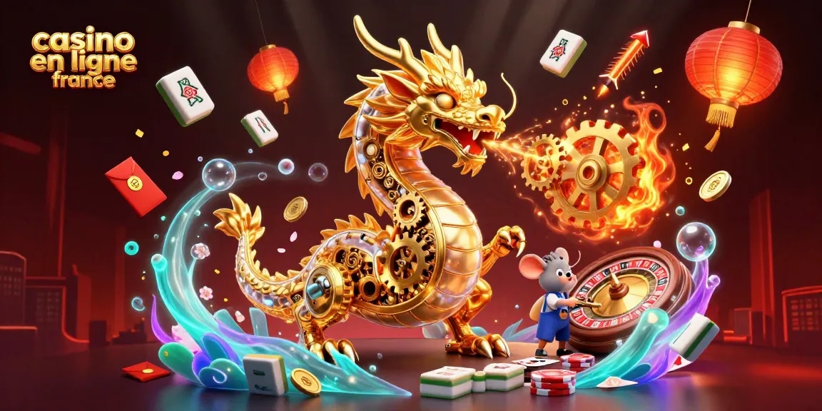 Visualisez comment le casino en ligne France transforme le jeu avec un dragon mécanique et des éléments de poker dynamiques.