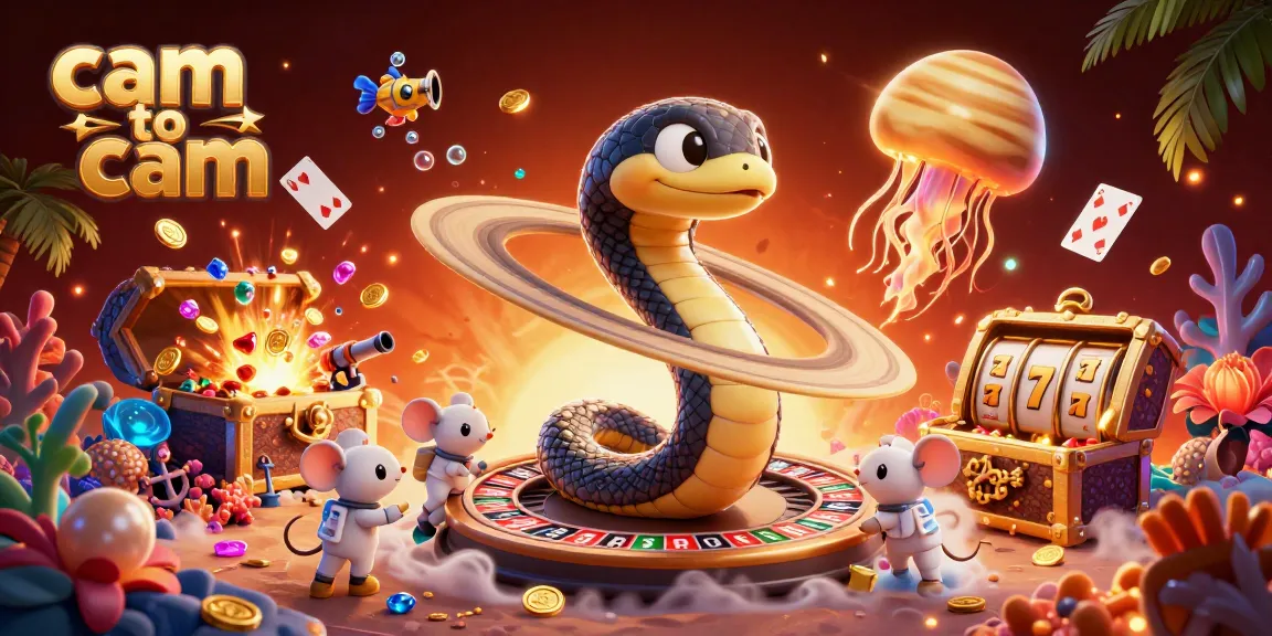 Engage in thrilling cam to cam roulette action with vibrant characters and casino elements.