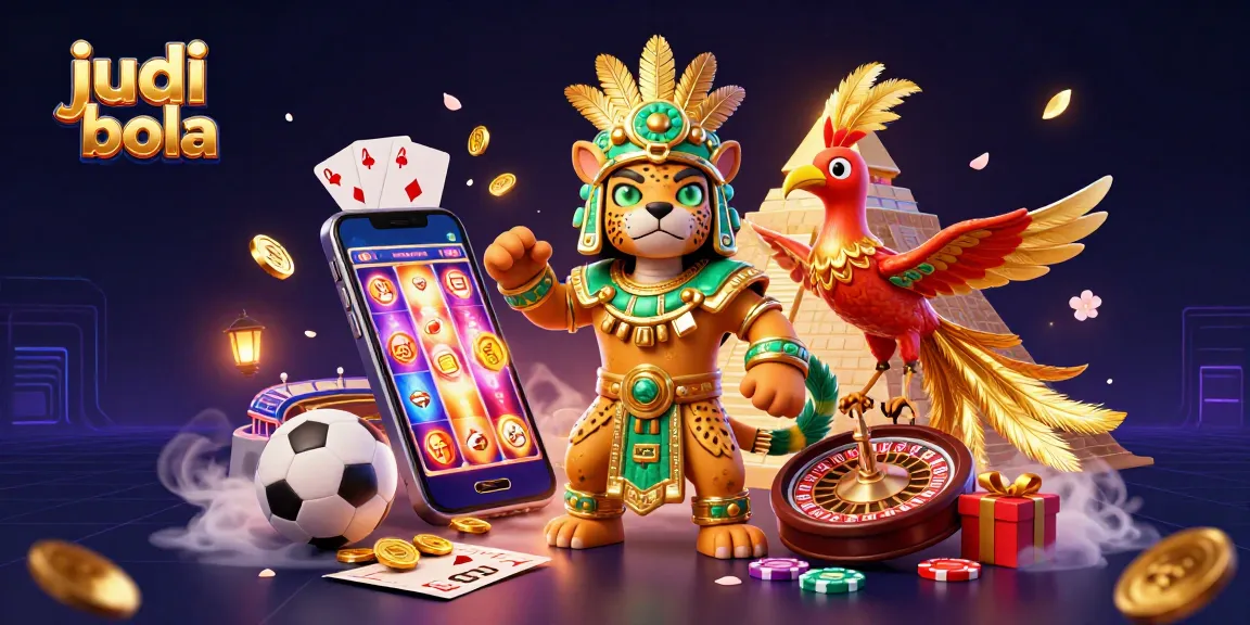 Engage in judi bola with vibrant scenes of sports, betting slips, and a Mayan priest.