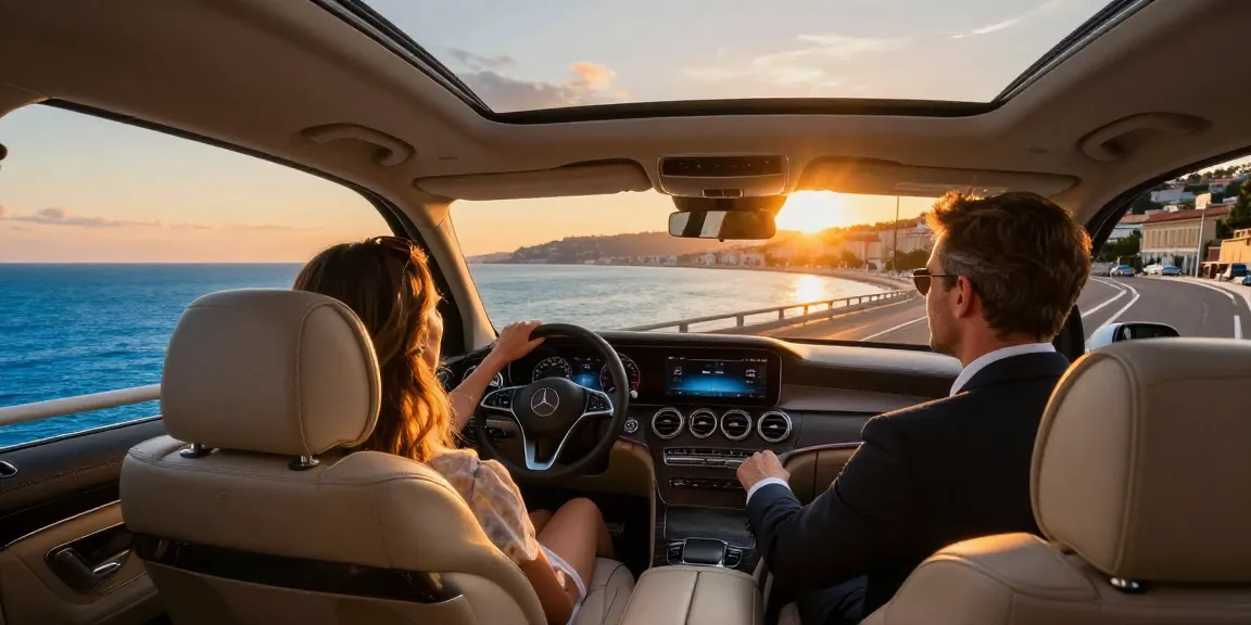 Visite de la Côte d'Azur avec un chauffeur privé sur la route, offrant une vue imprenable sur la mer Méditerranée et les paysages pittoresques lors de la tournée de la Côte d'Azur.