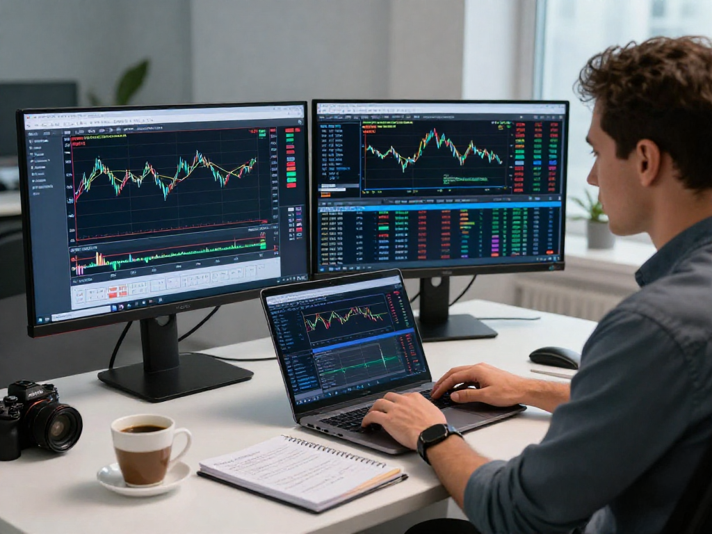Forex trader using MetaTrader 5 for advanced market analysis and trading strategy.