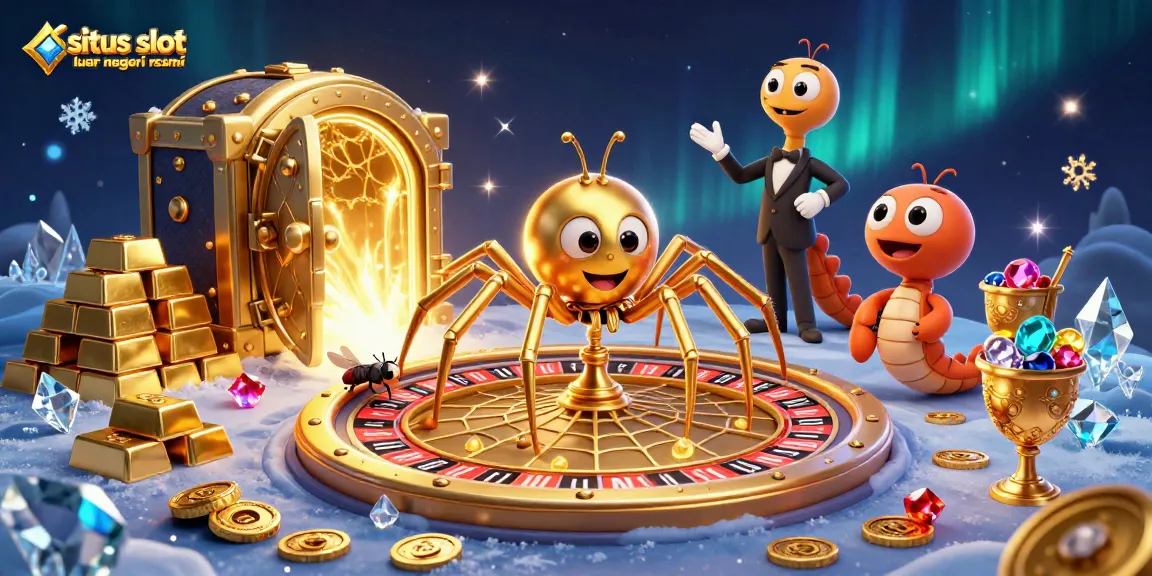 Placing bets at a situs slot luar negeri resmi with golden spider and dynamic casino elements.