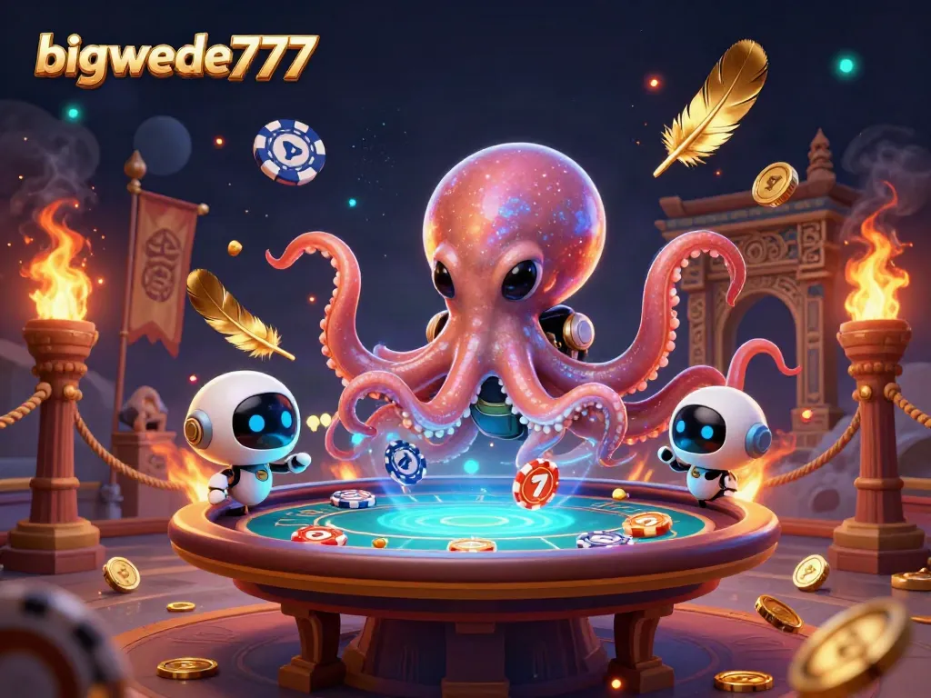 Experience the excitement of bigwede777 with a dynamic alien poker scene featuring vibrant casino elements.