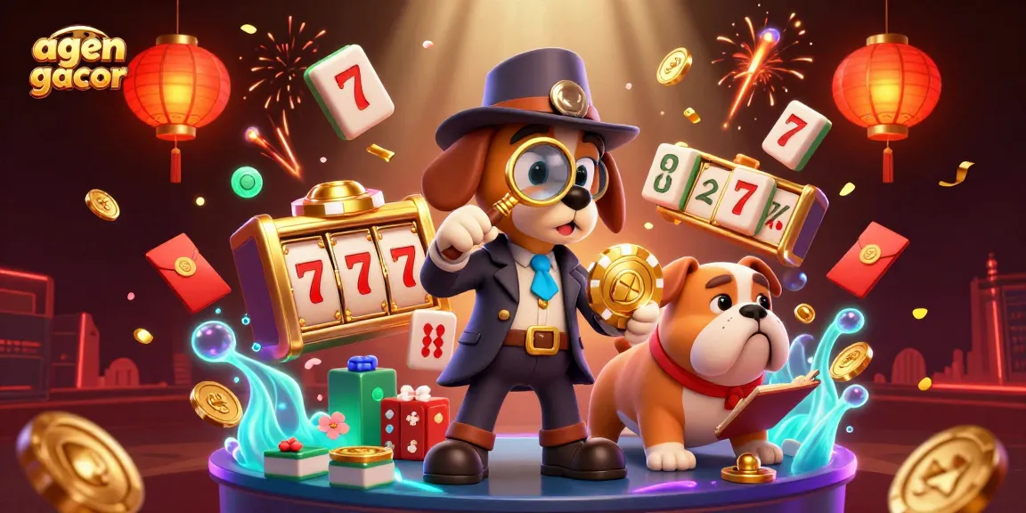 Spin to win with agen gacor as a detective and bulldog uncover jackpot treasures in this vibrant casino scene.