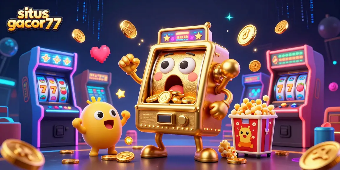 Menangkan jackpot dengan situs gacor77, mesin slot mengeluarkan koin emas di kasino yang meriah.