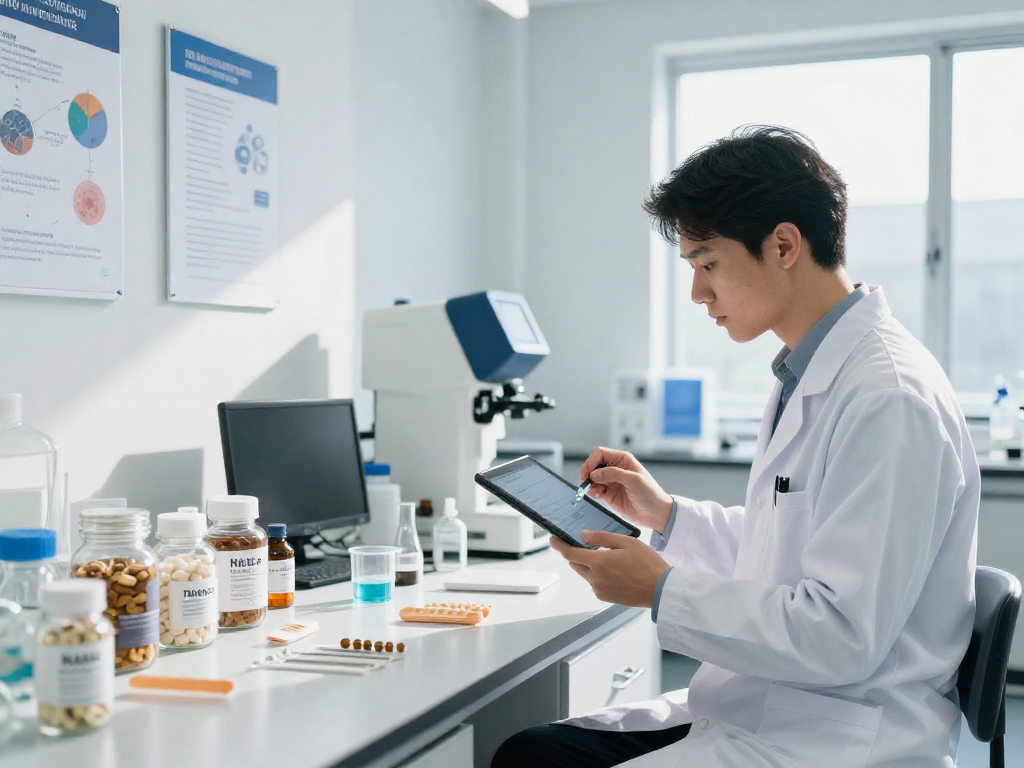 Researcher investigating TB 500 benefits in a modern lab environment, showcasing precision compounds.