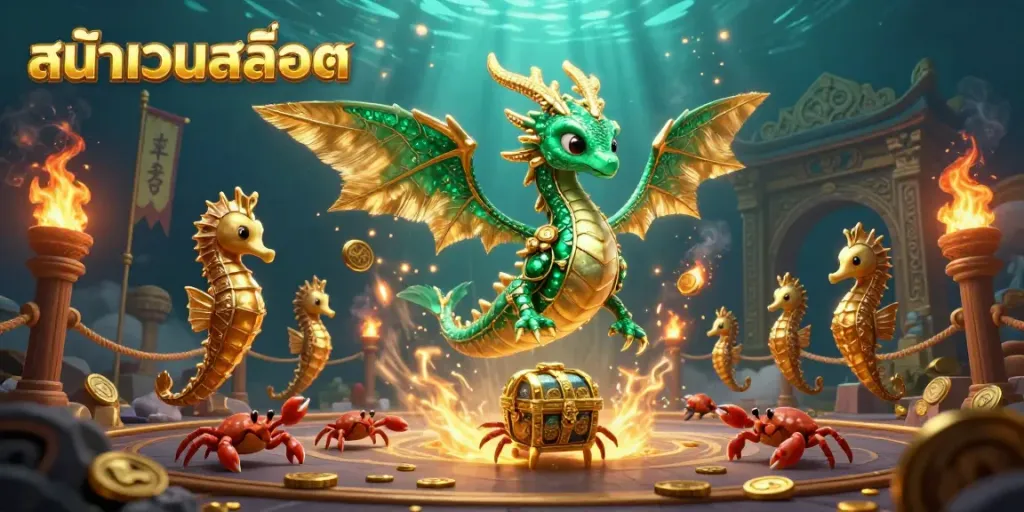 Engage with หน้าเว็บสล็อต showcasing vibrant, dynamic gambling elements and unique fantasy characters.