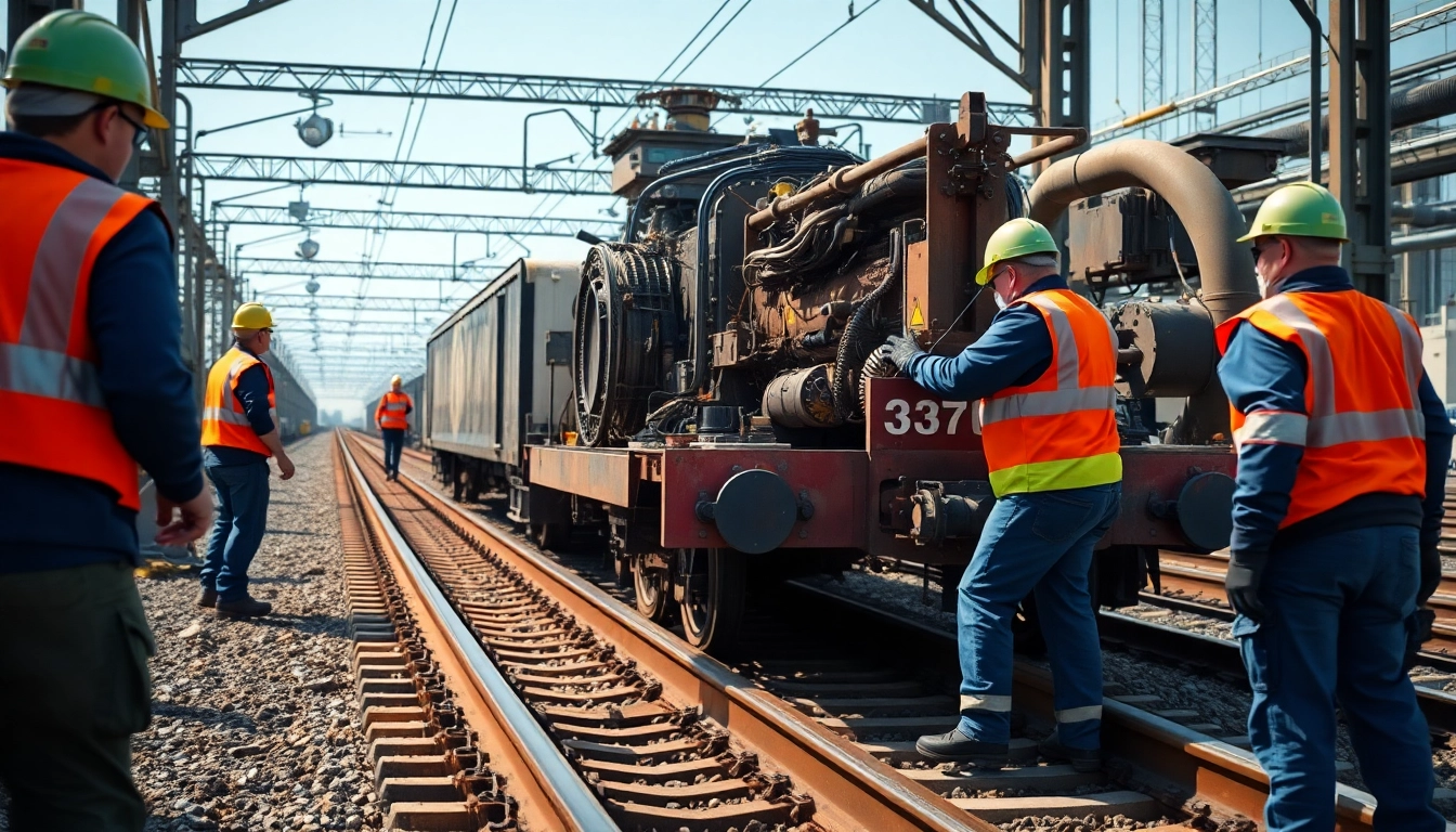 Workers performing Emergency RailroadRepair, ensuring safety and efficiency on train tracks.