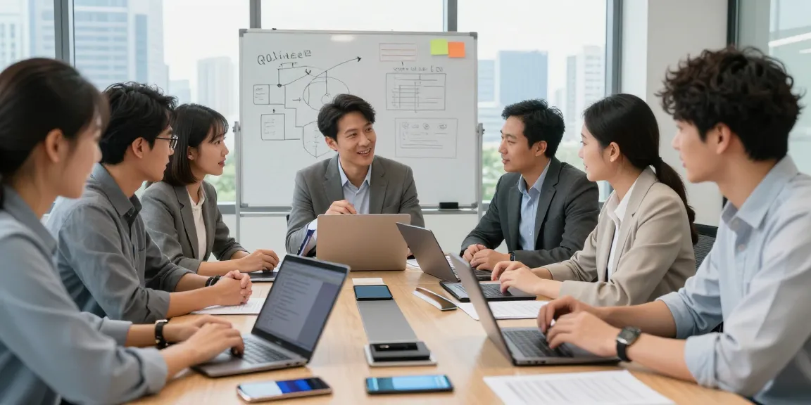 Team collaboration on business mobile providers UK solutions in a modern office.