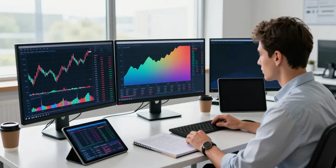 Financial analyst utilizing TradingView to analyze market trends and charts in a modern workspace.
